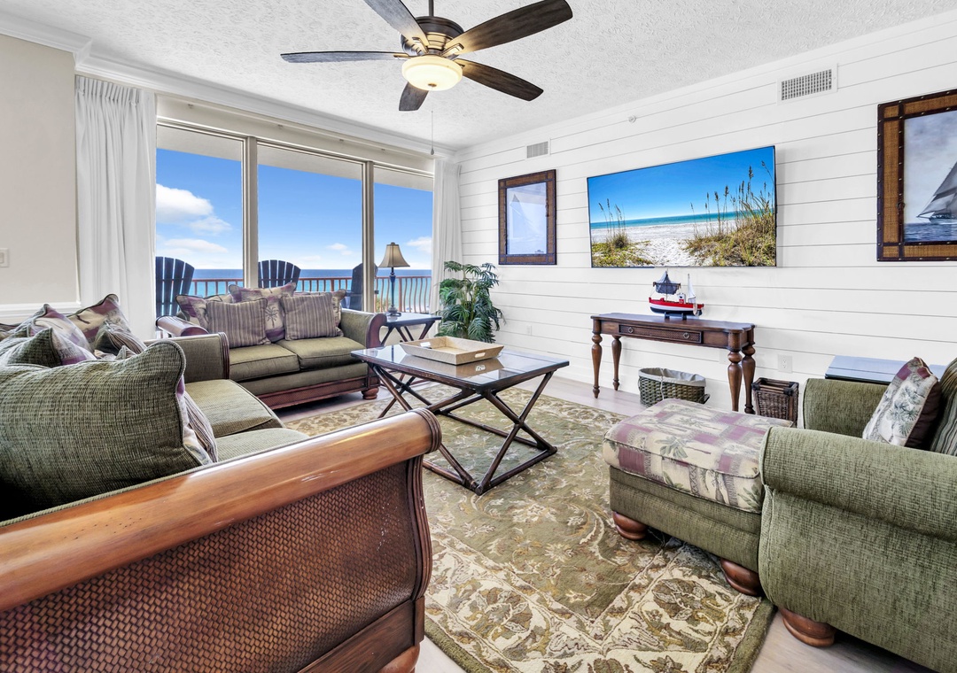 Living room with large flat-screen TV