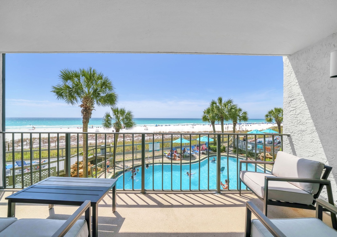 Private balcony with Gulf and pool views