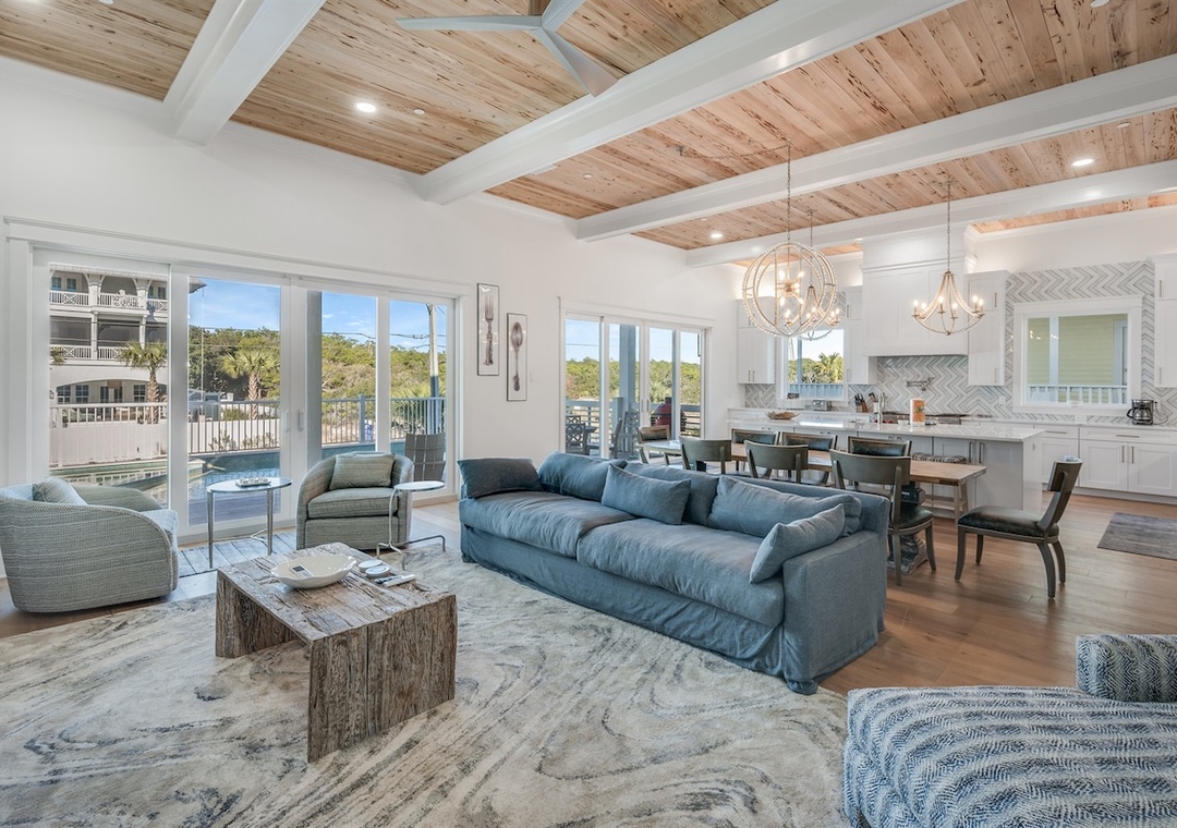 Living room overlooking the pool