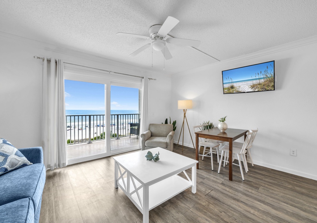 Living room with beach views