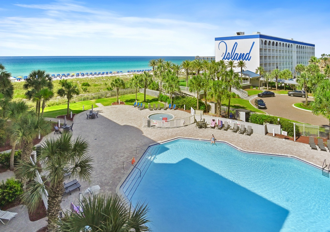 Pool and beach views from the balcony