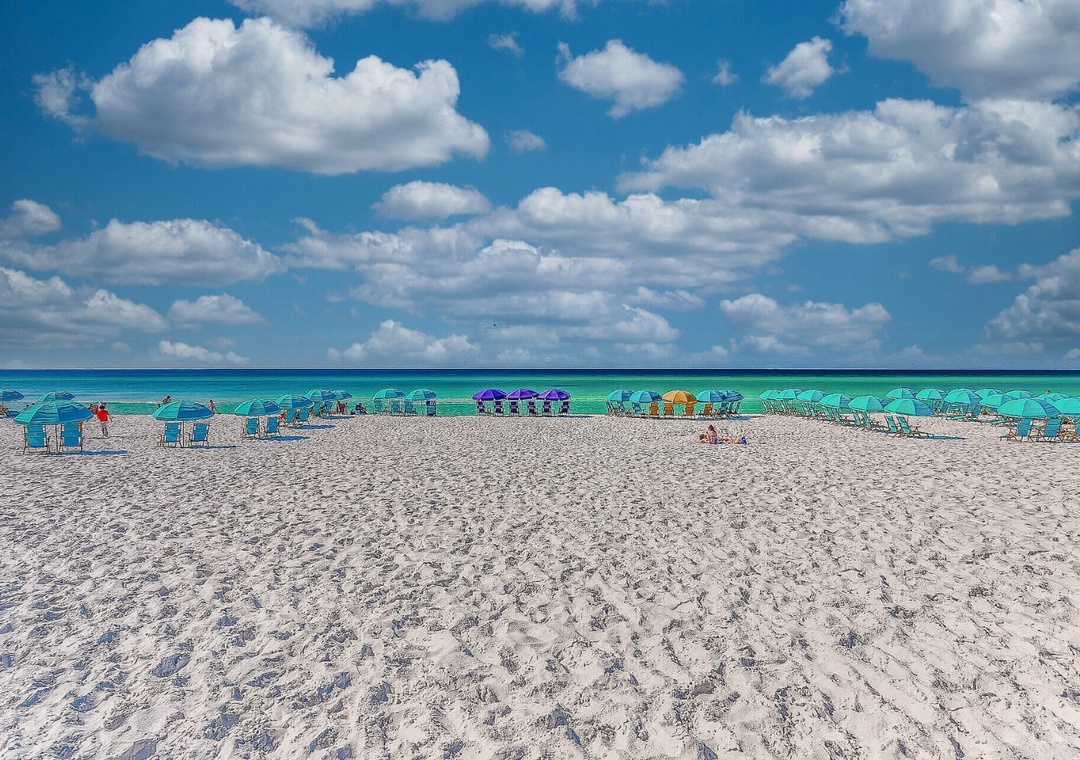 Sugar-white sands and emerald Gulf waters are just steps from the resort