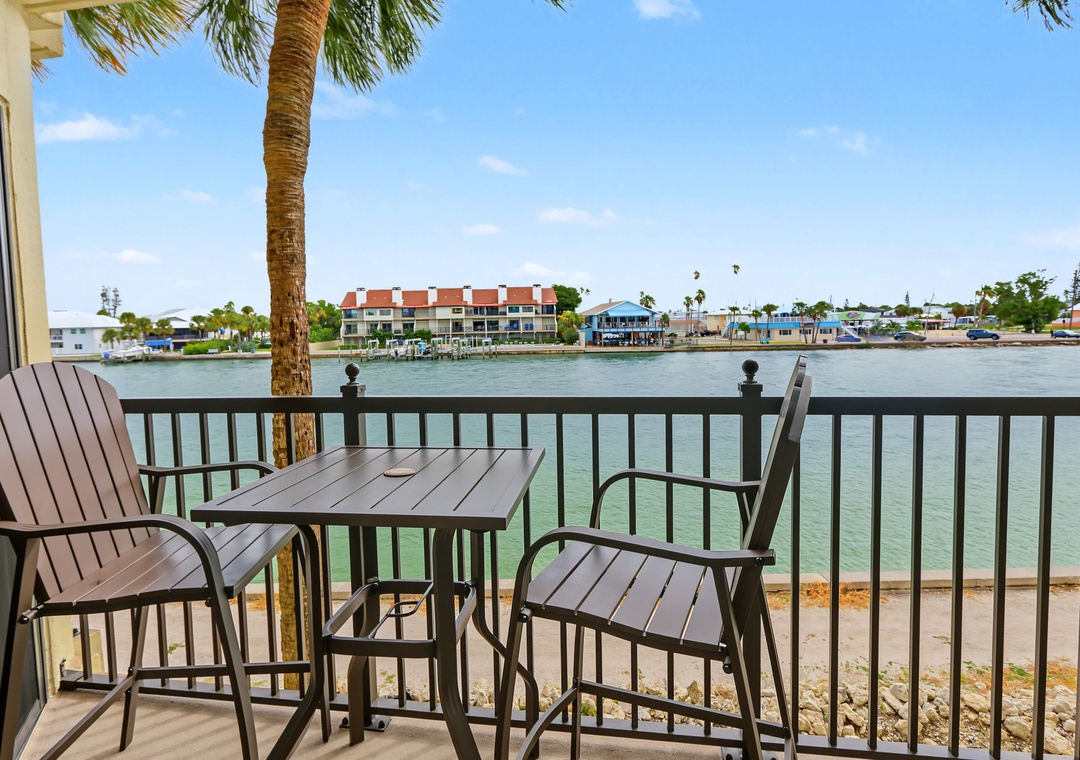 Private Balcony with Seating and Waterway Views