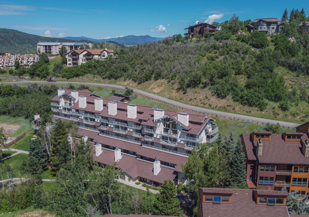 Drone shot of Ski Time Square complex