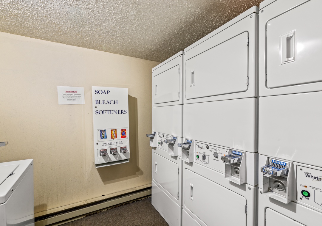 Keep your wardrobe fresh with these on-site laundry machines—soap and essentials are available right here for your convenience.