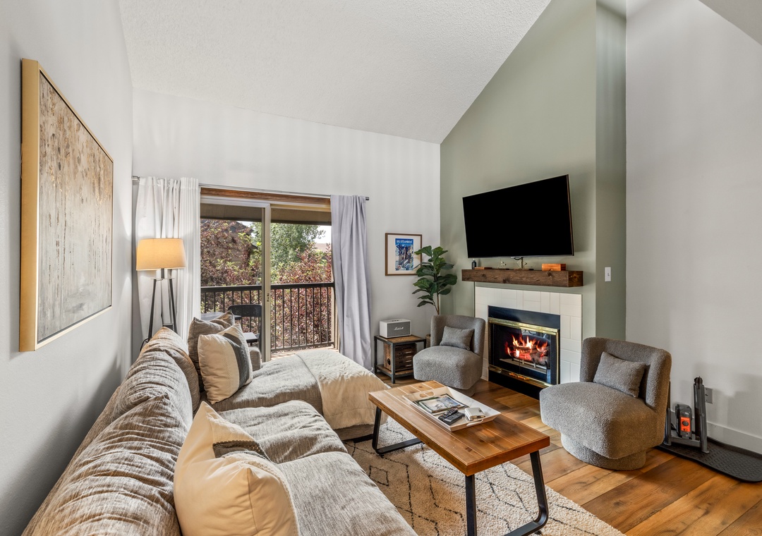 Living room with cozy fireplace
