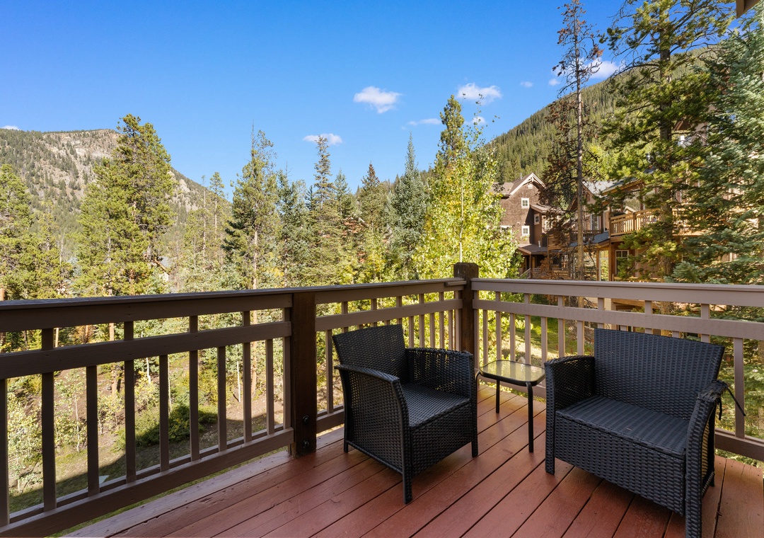 Sip your morning coffee on your private balcony while soaking in stunning mountain views and peaceful forest surroundings.