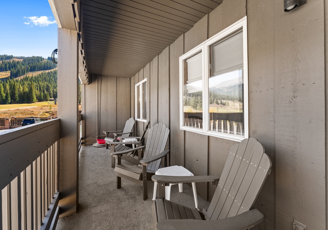 Relax in your private Adirondack chairs while taking in stunning mountain vistas from your covered balcony.