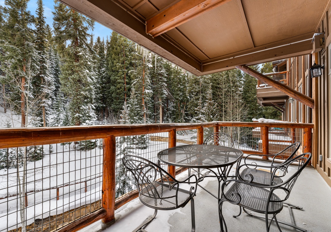Step onto your private balcony and breathe in crisp mountain air while enjoying meals surrounded by snow-dusted evergreens.