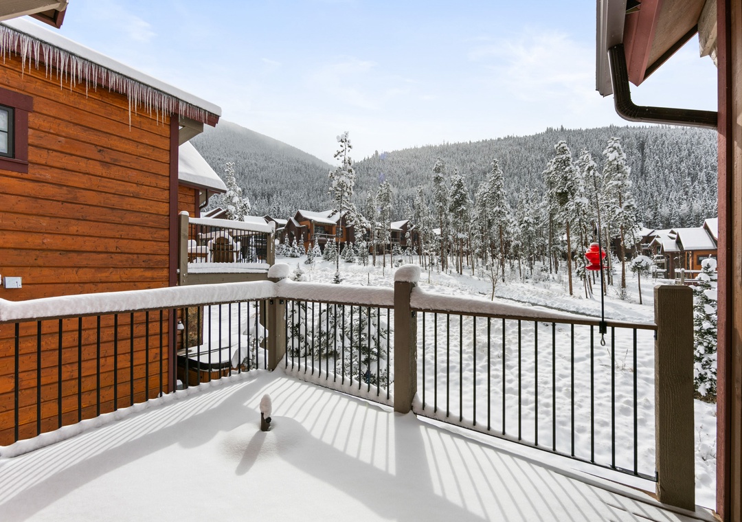 Step onto your private balcony and breathe in crisp mountain air while taking in stunning winter views of snow-covered peaks and forests.