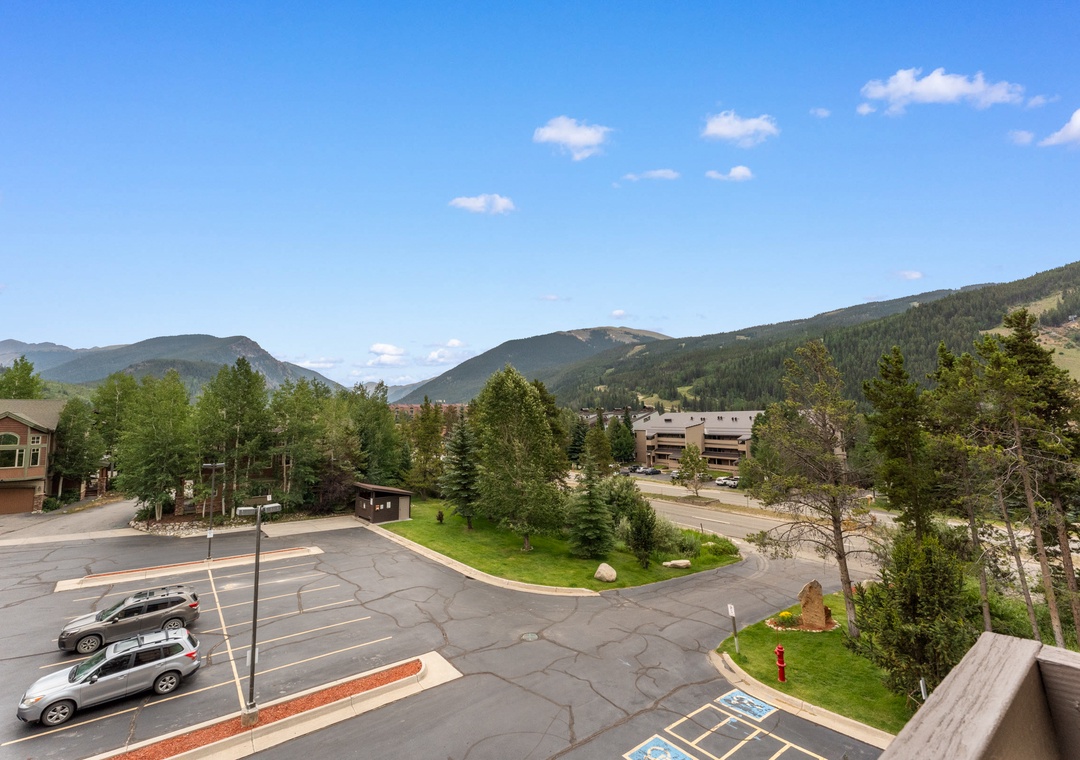 Stunning mountain vistas surround the property, with forested peaks creating a peaceful alpine setting for your getaway.