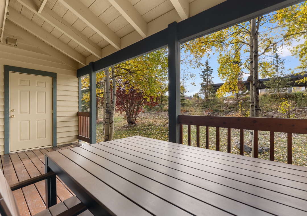 Step onto your covered deck and take in the tranquil mountain-side setting. Aspens shimmer nearby, inviting you to breathe deep and unwind in the crisp, natural air.