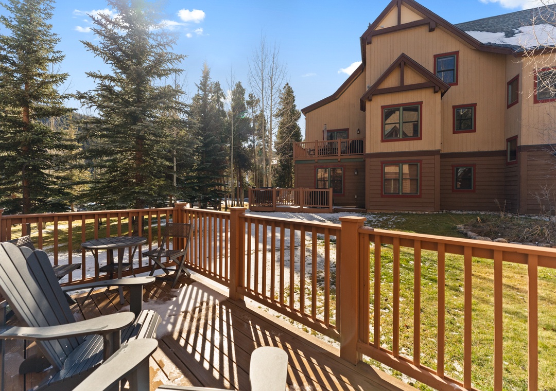 Relax on your private deck with mountain views, surrounded by towering pines and peaceful alpine charm.
