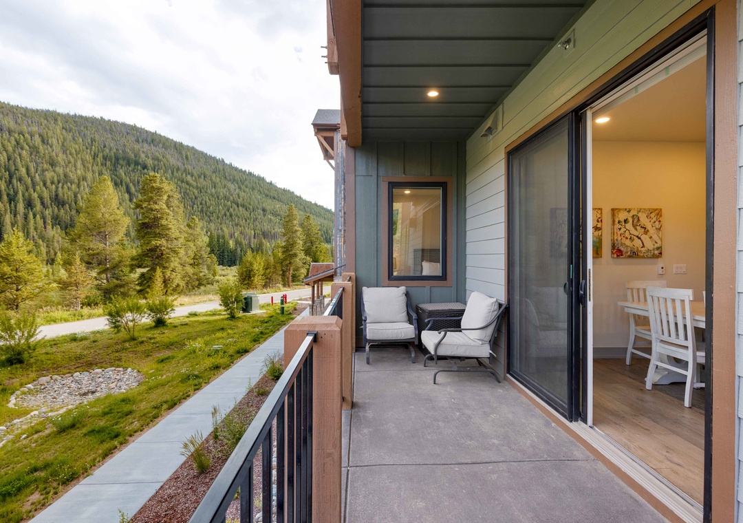 Your private balcony offers breathtaking mountain views and comfortable seating where you can unwind while surrounded by majestic peaks.