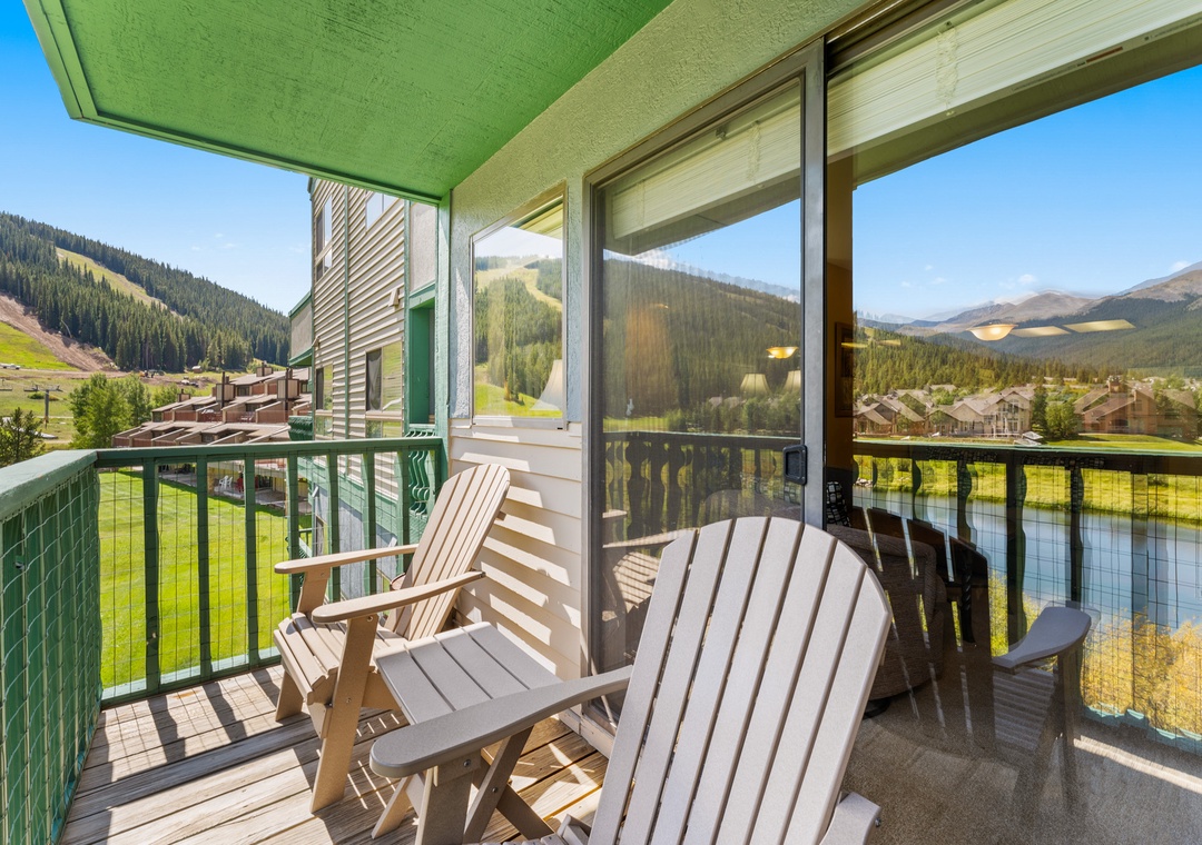 Unwind on your private balcony with Adirondack chairs, where mountain vistas and lake reflections create the perfect morning coffee backdrop.