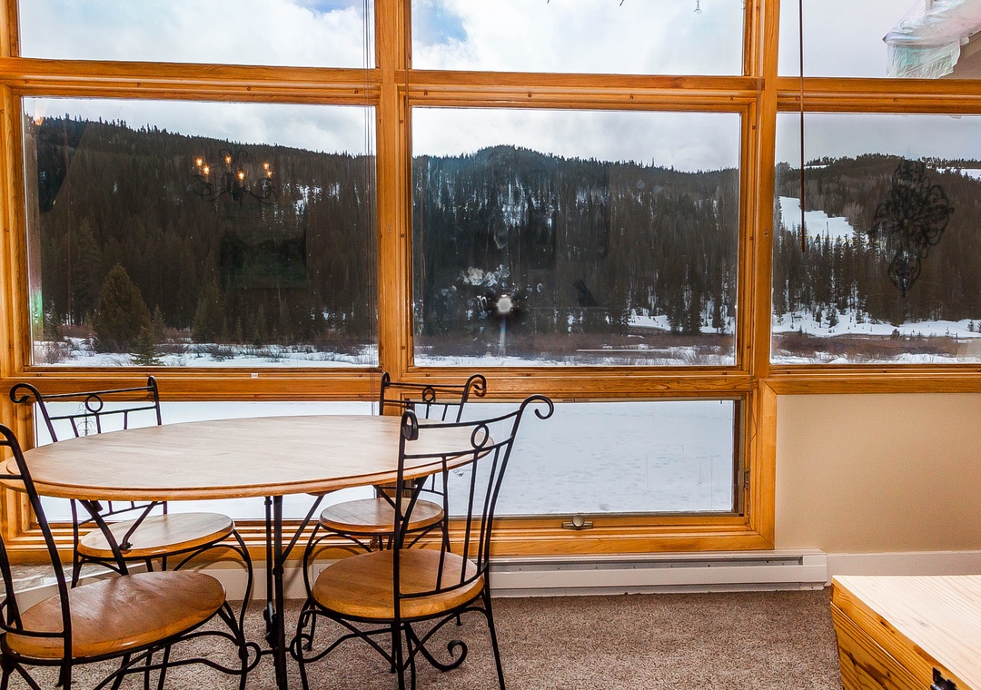 Wake up to breathtaking mountain views from your dining area, where snowy peaks create a stunning winter backdrop for meals.
