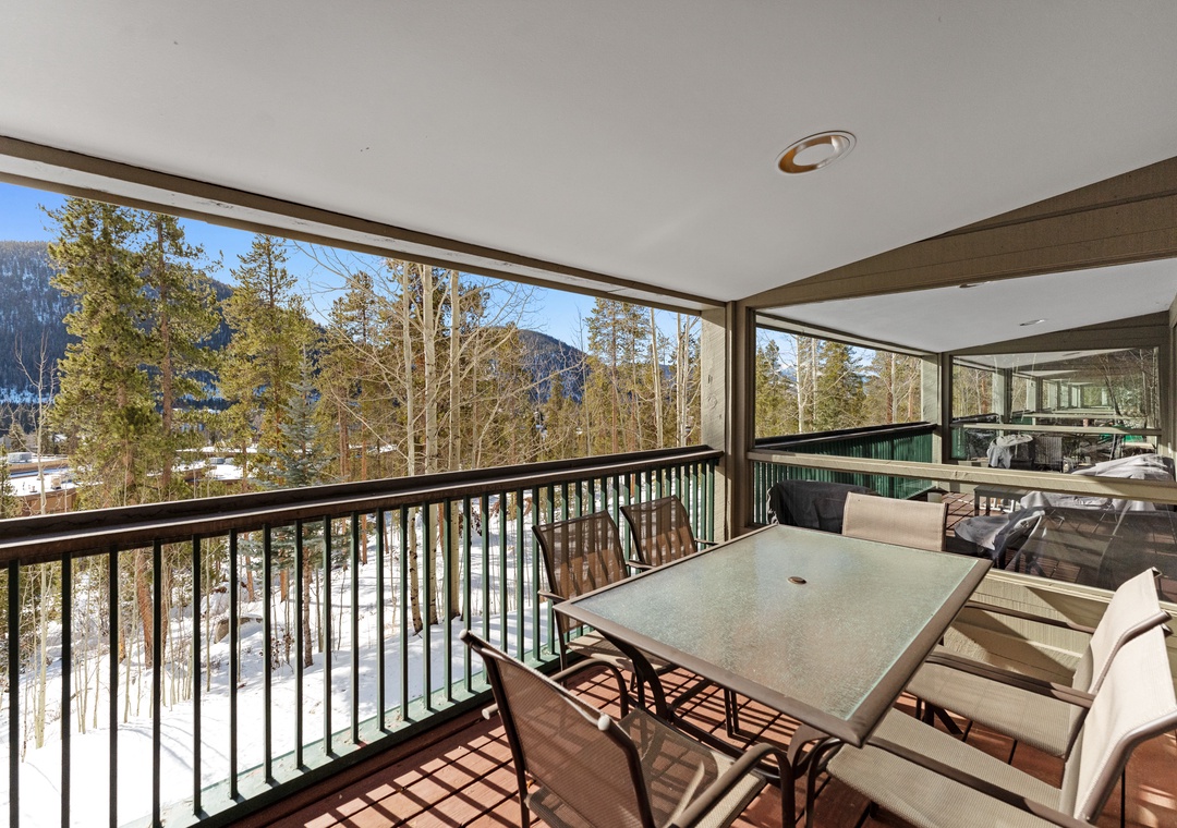 Your private balcony offers stunning mountain views where you'll savor morning coffee surrounded by snow-dusted trees and peaceful alpine scenery.