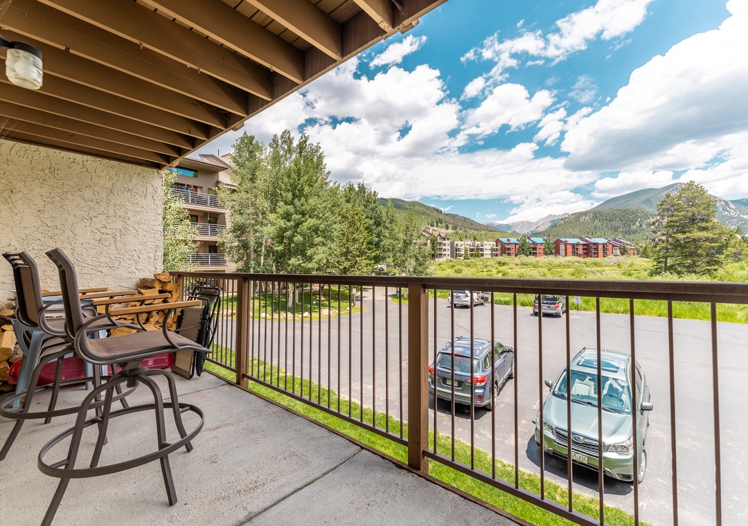 Relax on your private balcony with mountain views, outdoor seating, and fresh alpine air.
