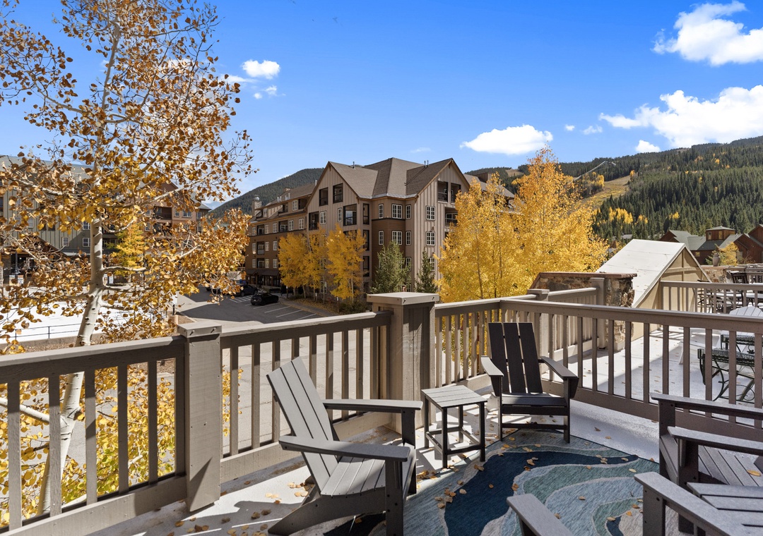 Step onto your private balcony and soak in stunning autumn views of golden aspens and mountain peaks beyond.