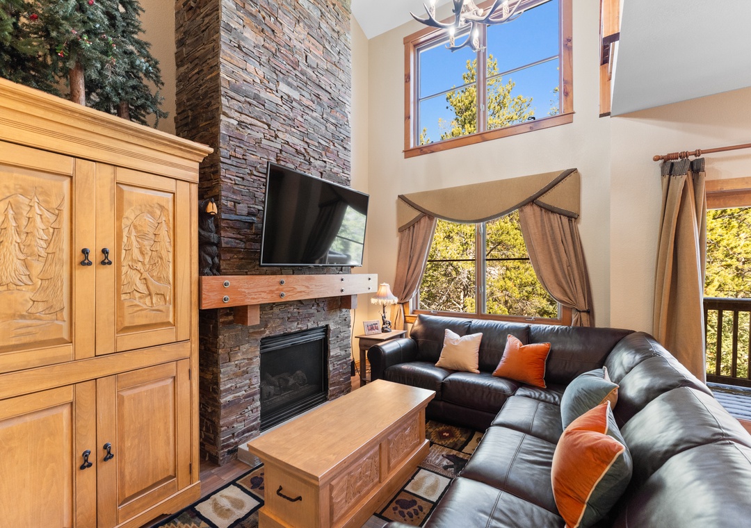 Curl up on plush leather seating while your fireplace crackles and natural light streams through soaring windows.