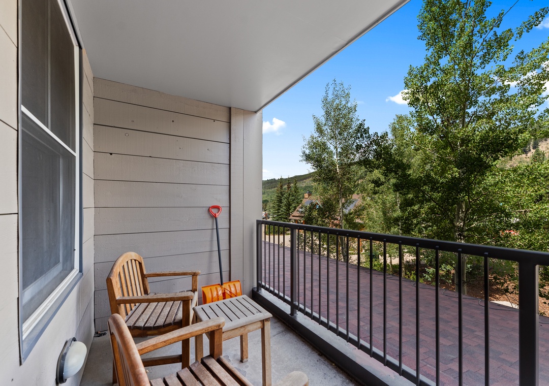 Step onto your private balcony and breathe in the fresh mountain air while enjoying peaceful views of lush greenery and rolling hills.
