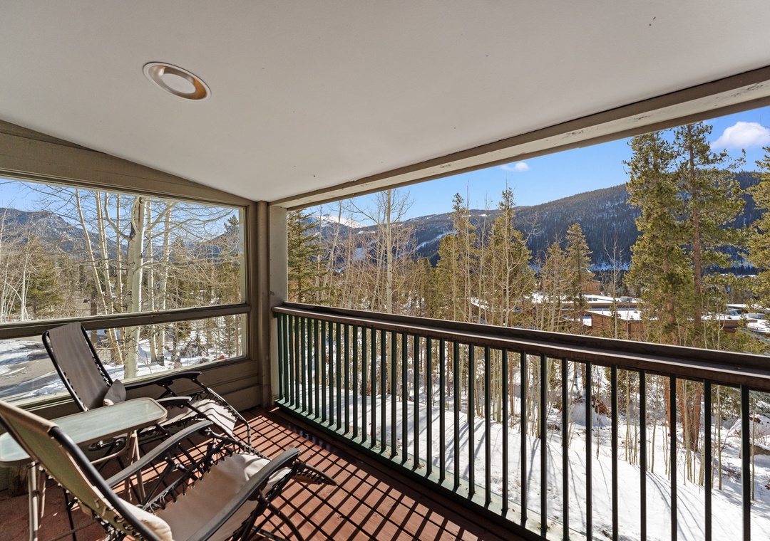 Unwind in your private balcony chairs while gazing at snow-dusted mountain peaks and forest views stretching endlessly before you.