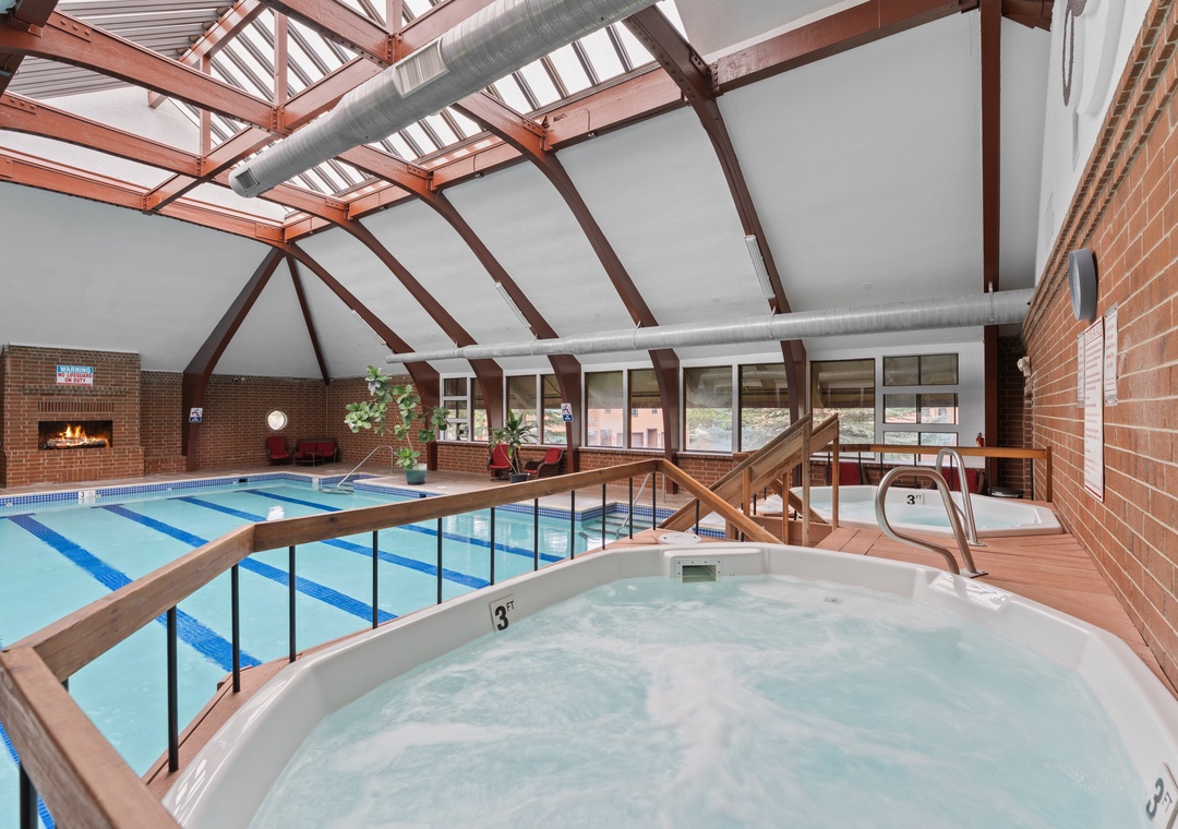 Soak your cares away in the bubbling hot tub, then take a few refreshing laps in the indoor pool. The skylight ceiling keeps the space bright and welcoming year-round.