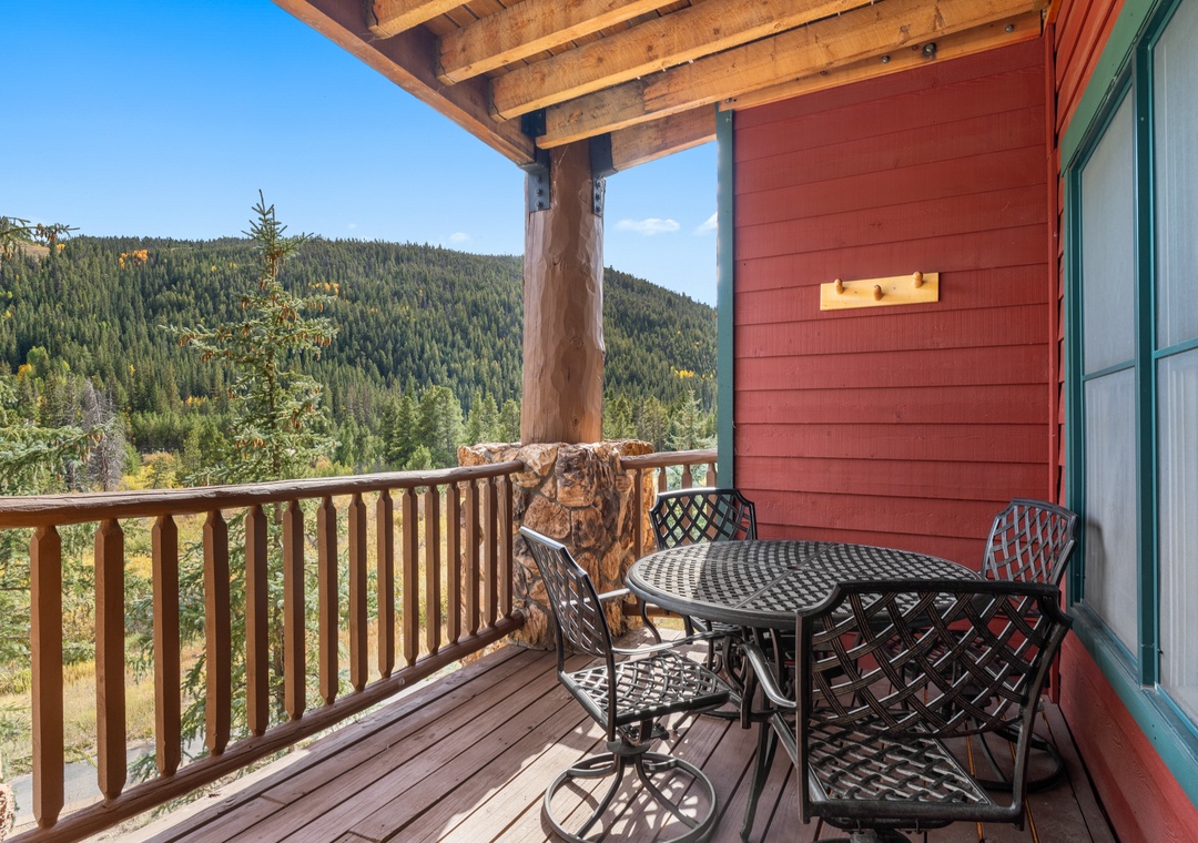 Sip your morning coffee while soaking in stunning mountain views from your private covered balcony.