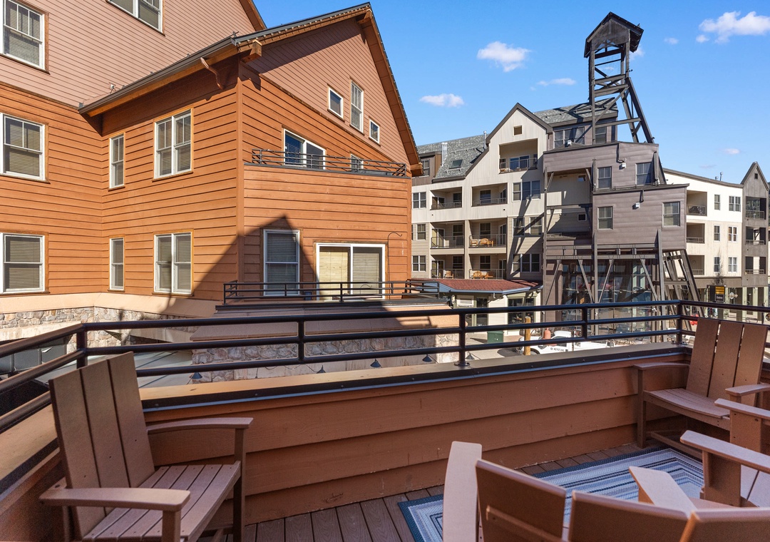 Step onto your private deck and soak in mountain town views with comfortable seating and fresh alpine air.