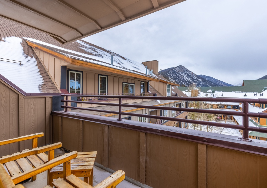 Step onto your private balcony and breathe in crisp mountain air while enjoying stunning winter views of snow-capped peaks.