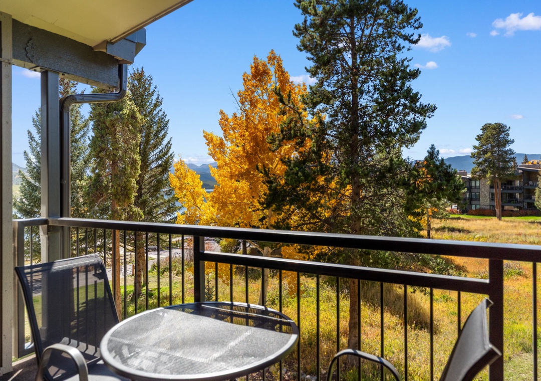 Breathtaking autumn views from your private balcony showcase golden aspens and mountain vistas - your perfect spot for morning coffee.