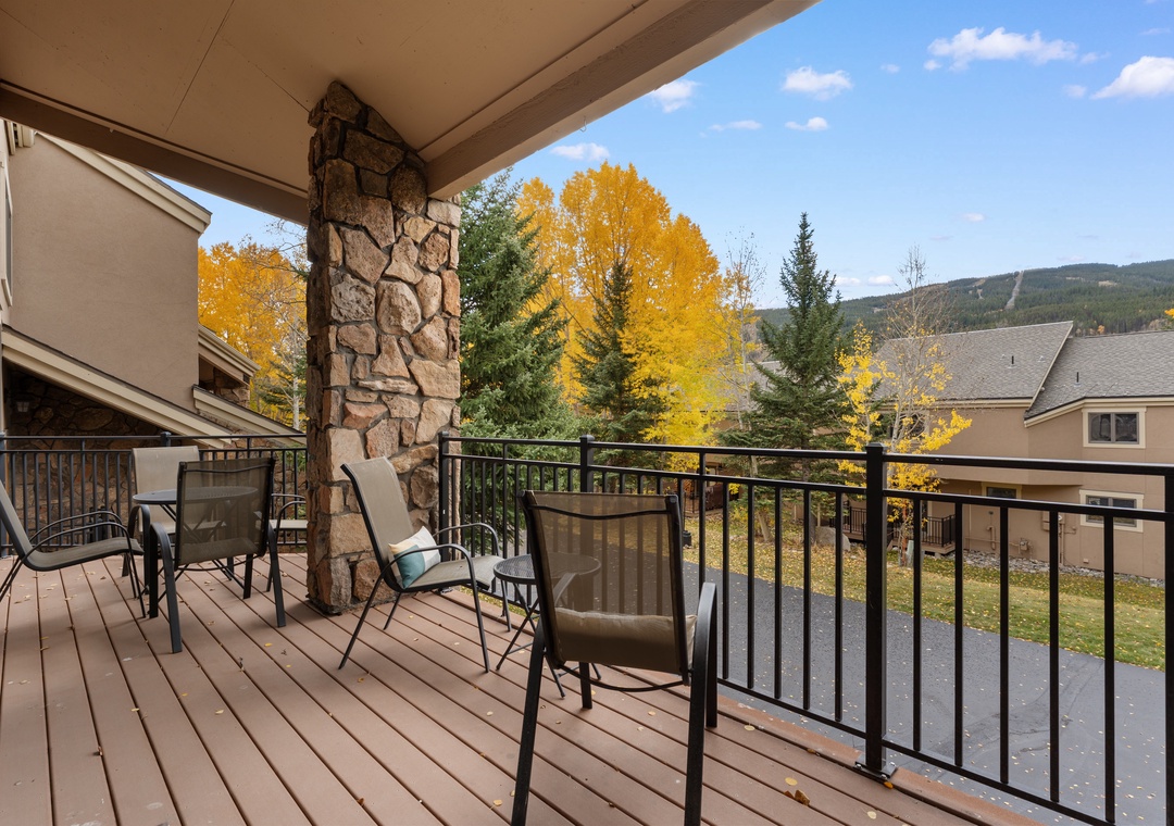 Step onto your private balcony and breathe in the crisp mountain air while beautiful aspens frame the peaks beyond. Perfect for morning coffee or unwinding after your day's adventures.