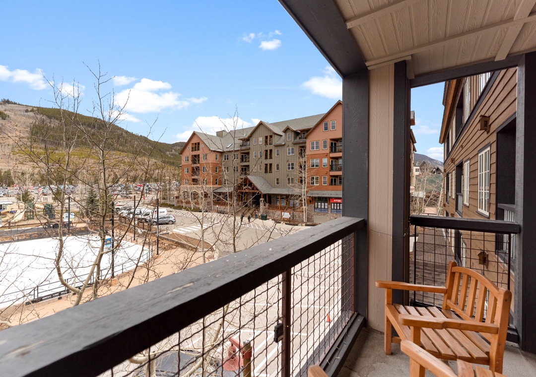 Step onto your private balcony and soak in stunning mountain views while enjoying morning coffee on the comfortable wooden bench.