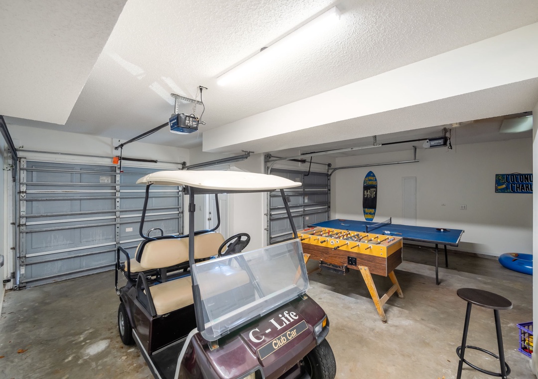 Garage with Golf Cart and Table Games