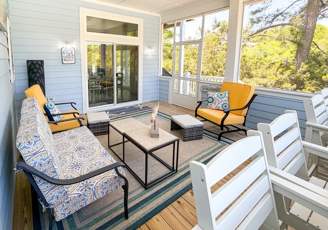 Relax on your private screened porch with comfortable seating, fresh air, and serene forest views. Perfect for morning coffee or unwinding after a day of exploration.