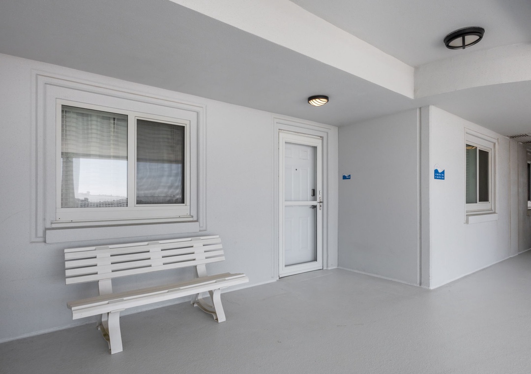 Clean, modern corridor with comfortable seating where you can relax between activities or wait for friends.