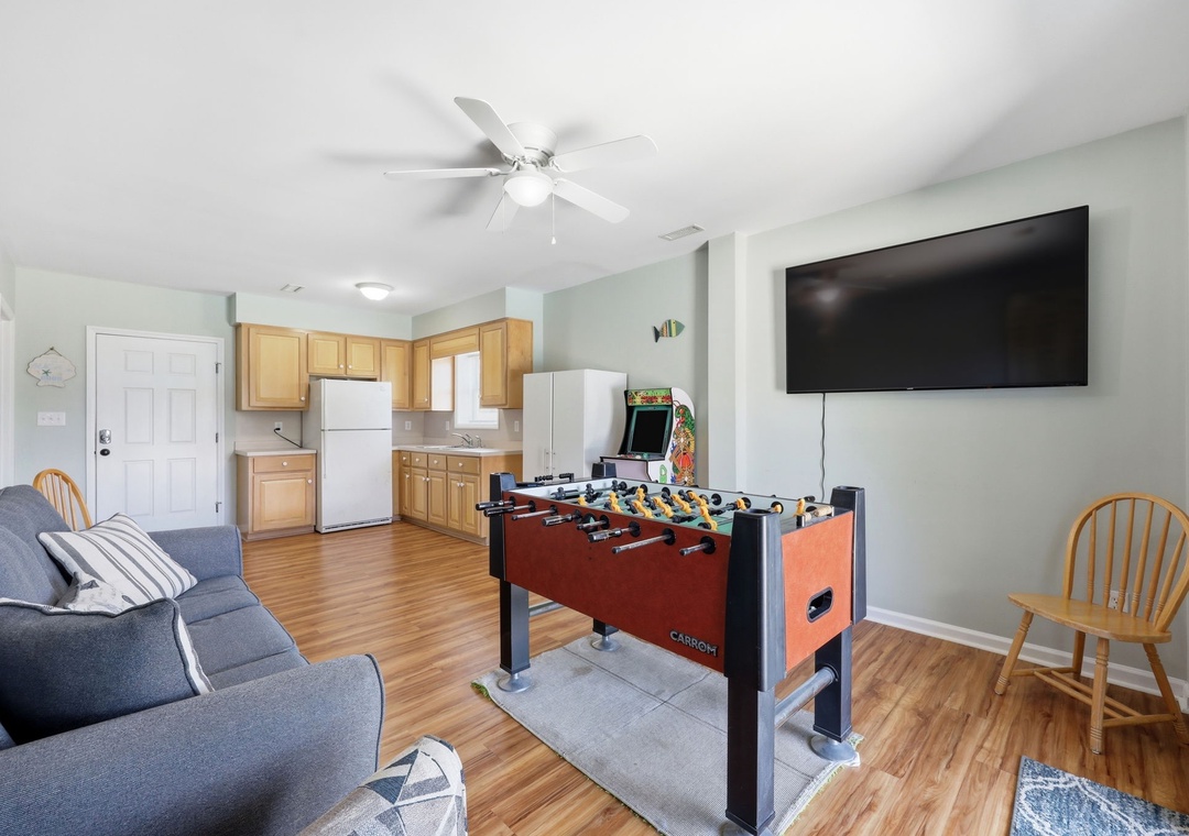 Kick back in your spacious game room with foosball and arcade fun, or curl up on the cozy couch to watch your favorite shows on the big screen.