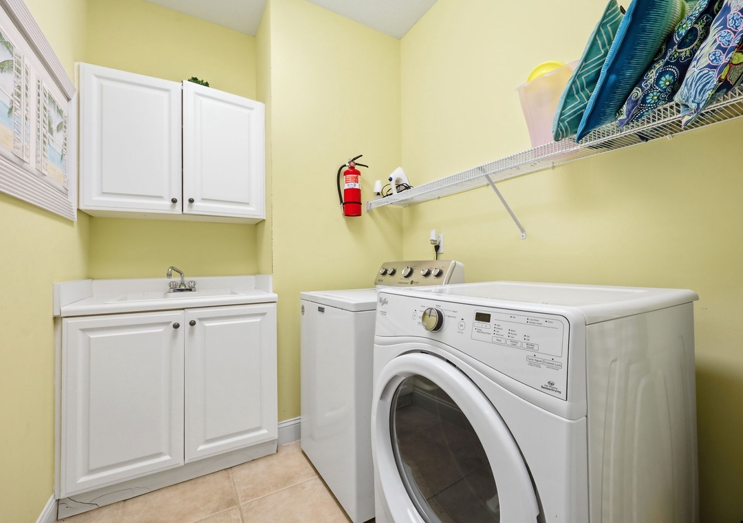 Keep your vacation wardrobe fresh with your own in-unit washer and dryer, plus a utility sink and storage for all your beach gear.