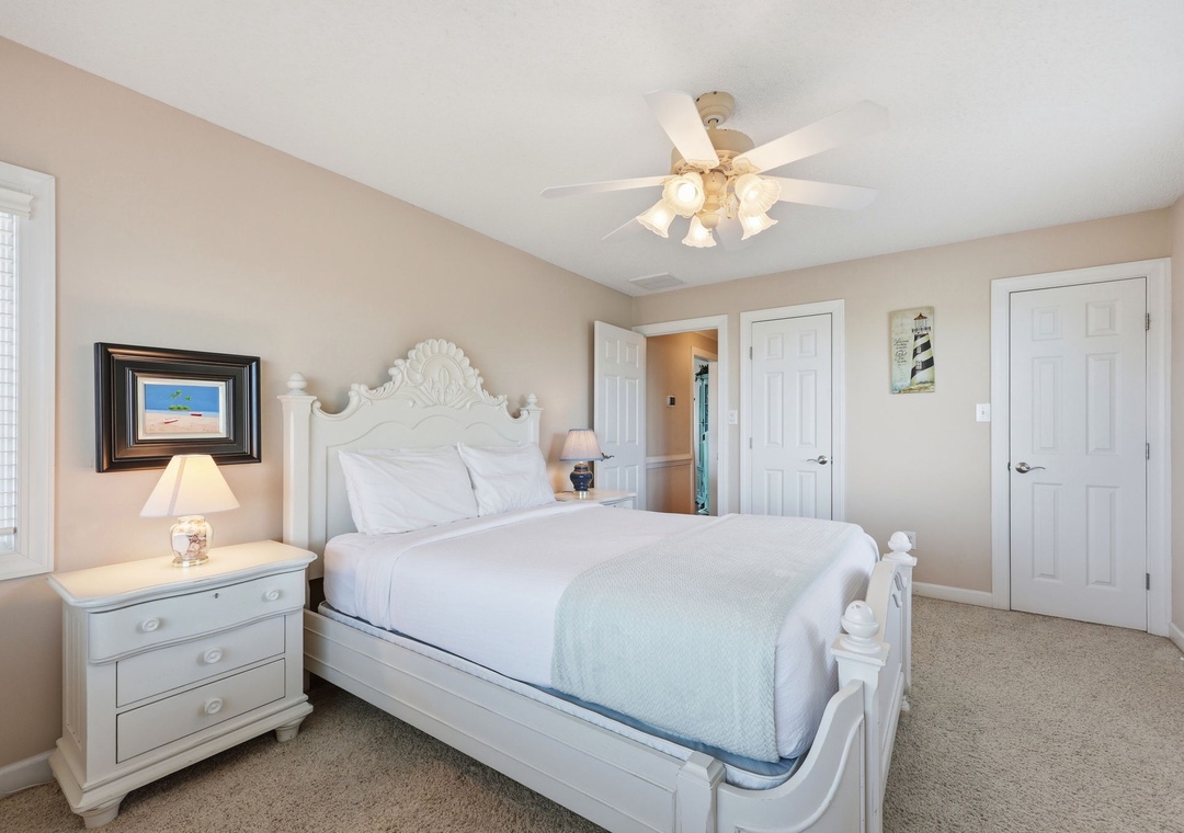 Sink into cloud-soft bedding and coastal serenity in your private bedroom. Beach-inspired décor and gentle lighting create a soothing retreat after sun-filled days.