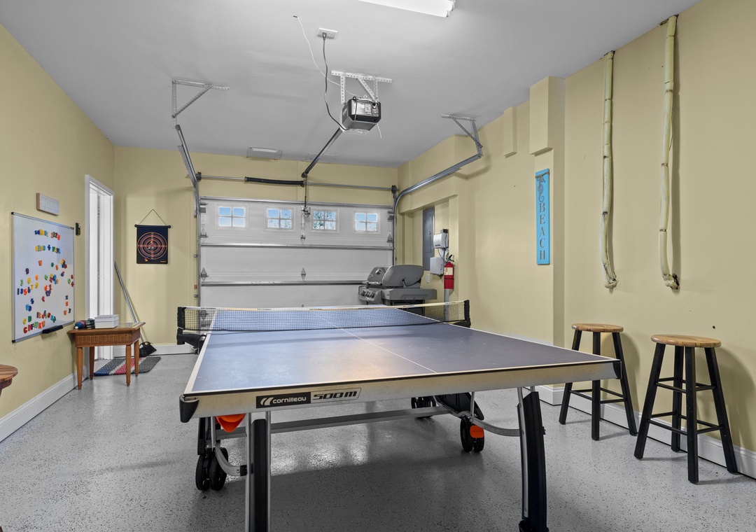 Garage Ping Pong Table and Gas Grill