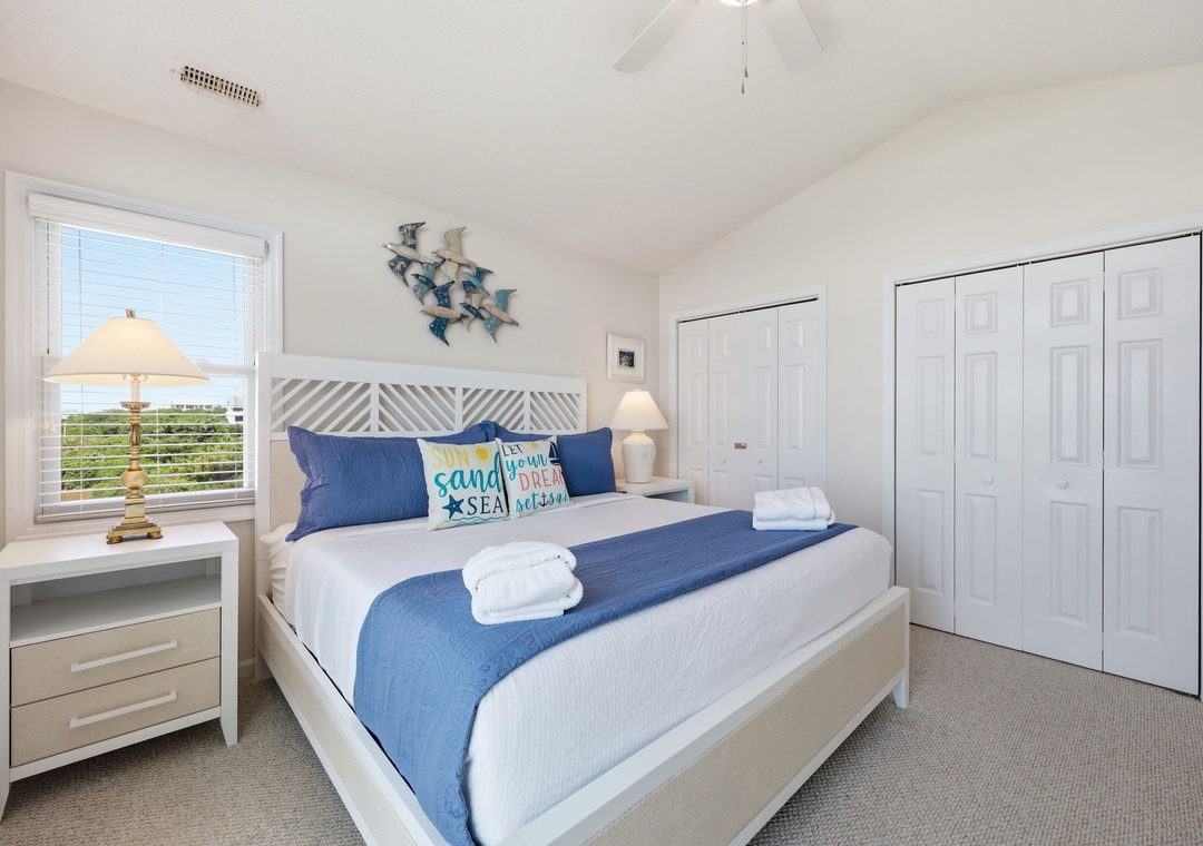 Slip into crisp linens and let the coastal breeze carry your worries away—your serene retreat features a plush bed, elegant décor, and peaceful touches that promise restful nights and rejuvenating mornings.