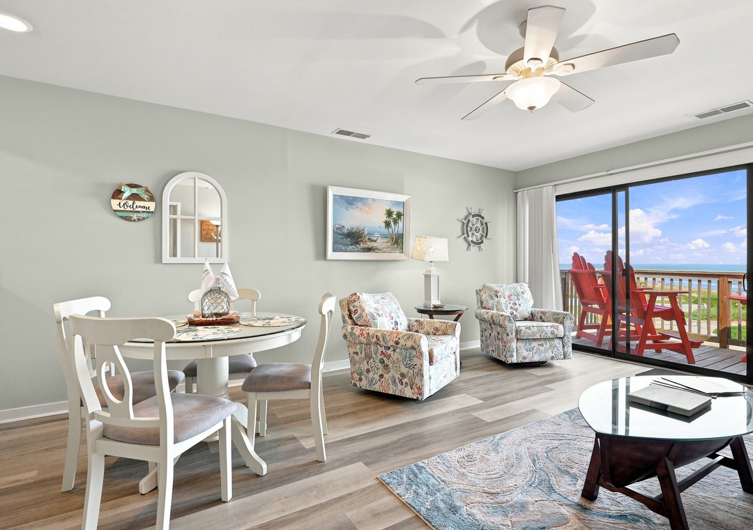 Char’s Cozy Condo | Open Living and Dining Area
