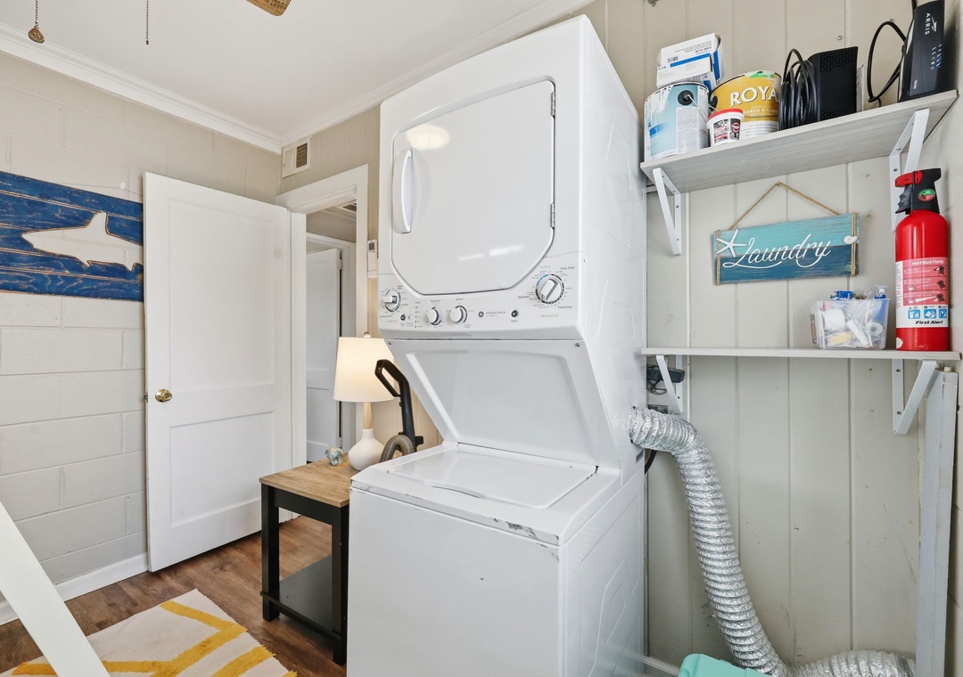 Your private laundry area makes packing light a breeze. Enjoy the convenience of in-home washing and drying, with everything neatly organized and ready for your stay.