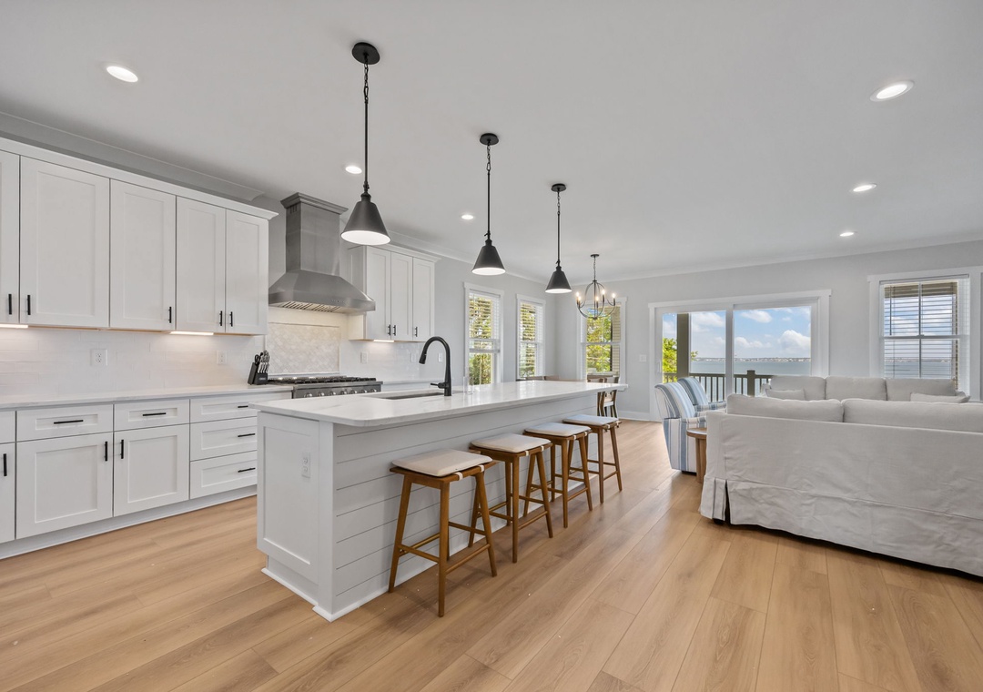 Your spacious open kitchen flows into the living area, creating the perfect space for cooking and relaxing together.