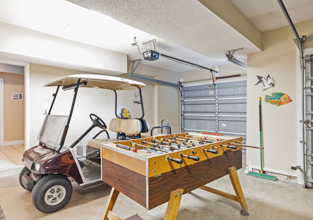 Garage with Golf Cart and Table Games