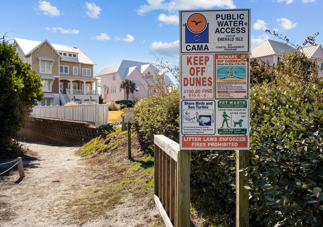 Front of the Beach Access with bike and handicap parking.