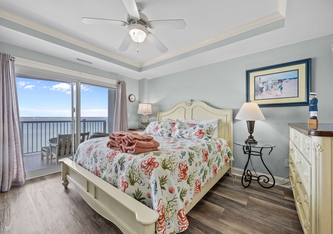 Wake up to stunning ocean views in your serene bedroom, where coastal breezes dance through and the endless horizon creates your perfect morning backdrop.