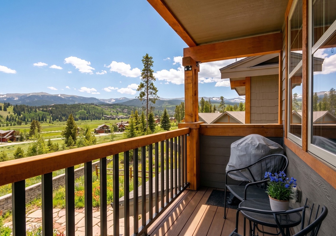 Step onto your private balcony to breathe in crisp mountain air while savoring stunning peaks and peaceful summer vistas.