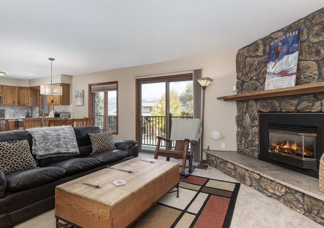 Cozy up by your crackling fireplace while mountain views fill the windows, creating the perfect après-ski retreat.