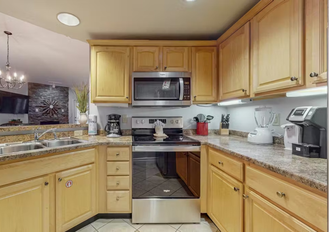 Your fully-equipped kitchen invites culinary adventures with granite countertops, stainless appliances, and everything needed to create memorable meals during your stay.
